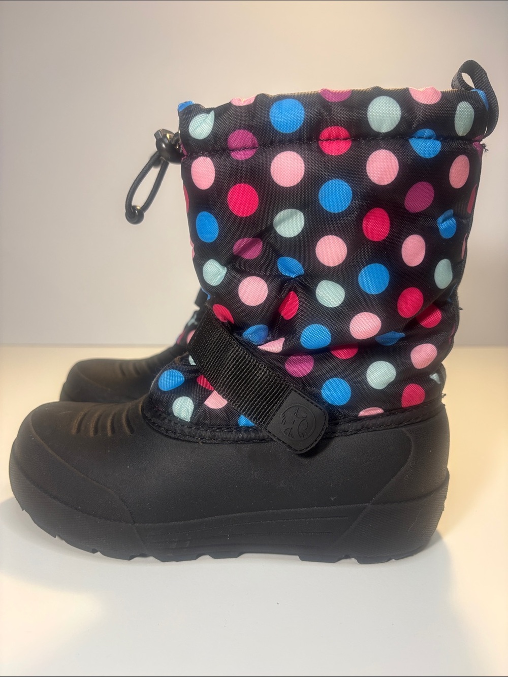 Northside Kids Black Rain & Snow Boots with Pink Blue and White Polka Dots